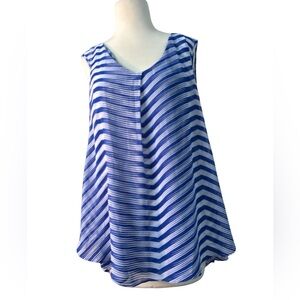 New York & Company Sleeveless Striped Blue and White Blouse